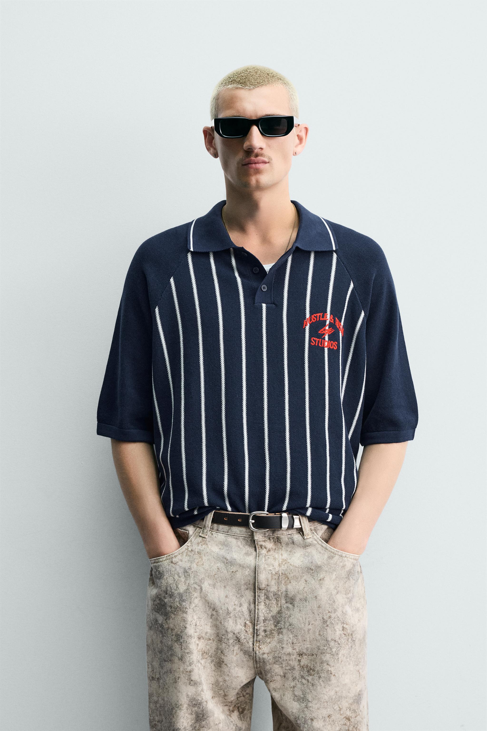 KNIT STRIPED POLO SHIRT WITH EMBROIDERED PATCH